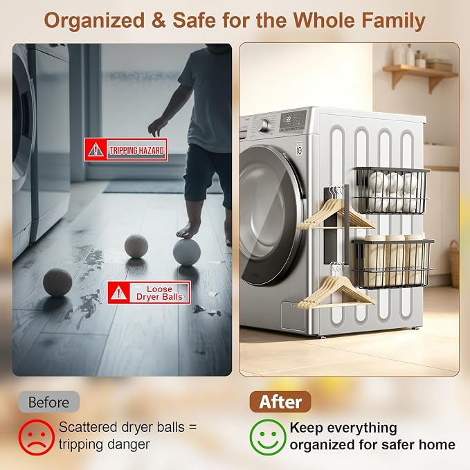 FAMNONE Magnetic Laundry Organizer, Dryer Ball Holder & Hanger Rack | Magnetic Lint Bin, Fridge Basket, Washer Dryer Organizer, Metal Magnetic Basket for Kitchen, Fidge, Laundry - Image 5