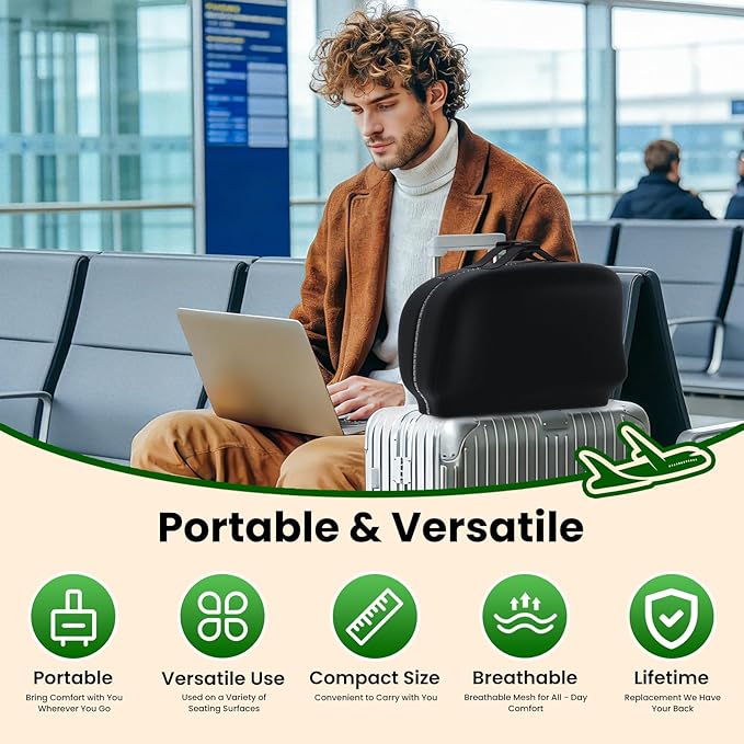 A-Pce Foldable Travel Seat Cushion-with Built-in Handles，Black | Ergonomic design, Memory Foam Cushions for Home & Office Use, Perfect for Travel or Driving - Image 3