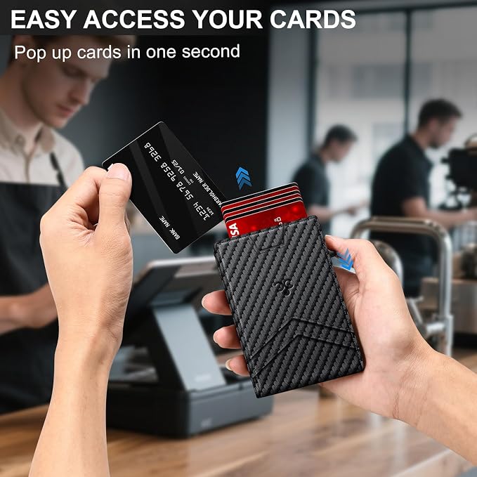 Wallet for Men RFID Blocking Minimalist Card Holder Wallet for 12-14 Cards | Slim Bifold Smart Wallet with ID Window & Cash Slot, Front Pocket Compact Metal Credit Card Case, Birthady Gifts for Men - Image 4