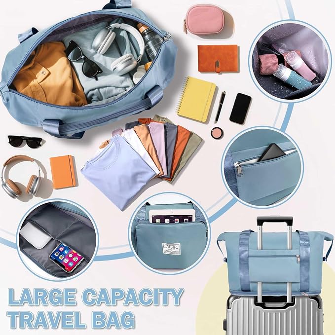 Ranslen Large Capacity Folding Travel Bag,Expansion Travel Duffel Bag with Dry and Wet Separation Portable Travel Duffel Bag - Image 4