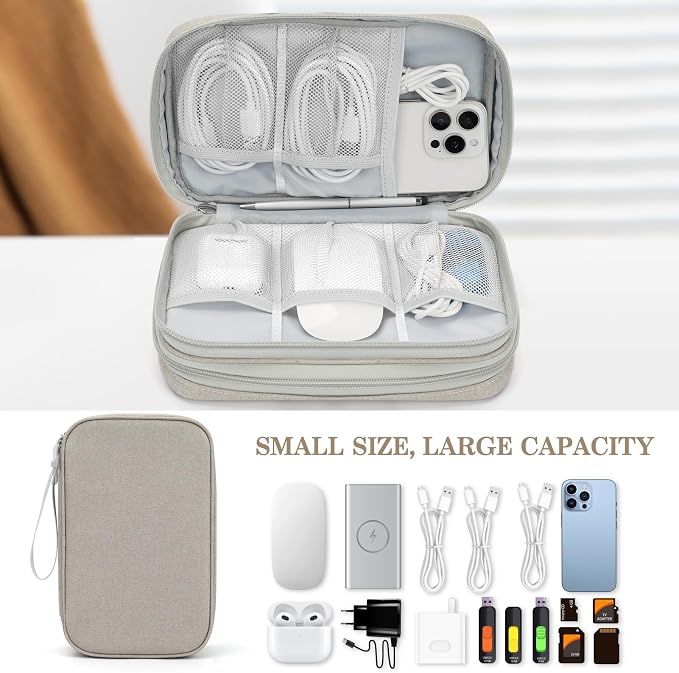 FYY Electronic Organizer, Travel Tech Pouch Bag, Large, Khaki | Wrist Strap, Waterproof, Double Layers Portable Electronics Travel Carrying Case for Cord, Charger, Daily Business Trips Use - Image 6