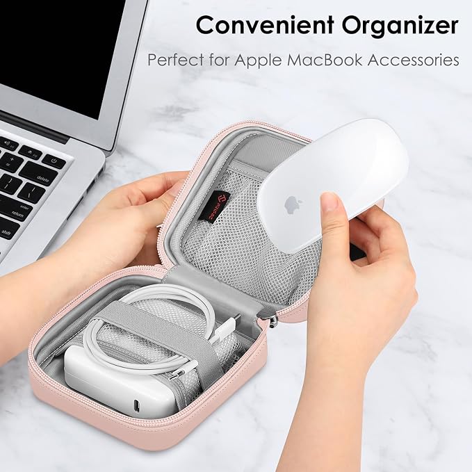 FINPAC Charger Case for MacBook, Small Electronic Organizer Pouch Bag | Portable Travel Storage for MacBook Power Adapter, Laptop Accessories, Magic Mouse, USB Drives, Gadgets, Pink - Image 2