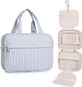 Narwey Striped Hanging Toiletry Bag for Women Travel Makeup Bag Cosmetic Make Up Organizer Toiletries Bag for Travel Essentials Accessories (Greyish Blue Stripe, Medium) by Narwey