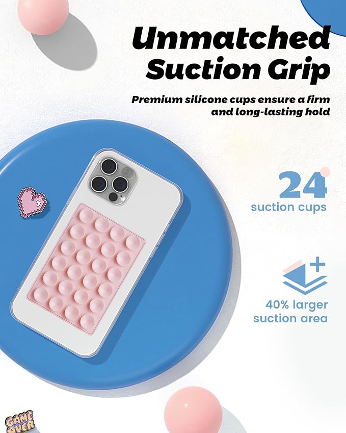 amBand Magnetic Suction Phone Mount for MagSafe Case, Silicone Octo Cup Buddy Sticky Grip Holder for iPhone, Removable Hands-Free Selfie/Video for TikTok Influencers, Women Gift, Light Pink - Image 4