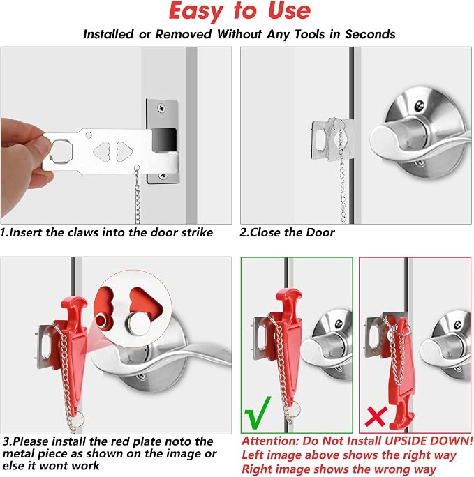 Portable Door Lock, Hotel Travel Door Lock Security for Home and Travel | Hotel Safety Device for Door Security, Portable Lock for Hotel Room, Apartment, College Dorm and Travel - Image 5