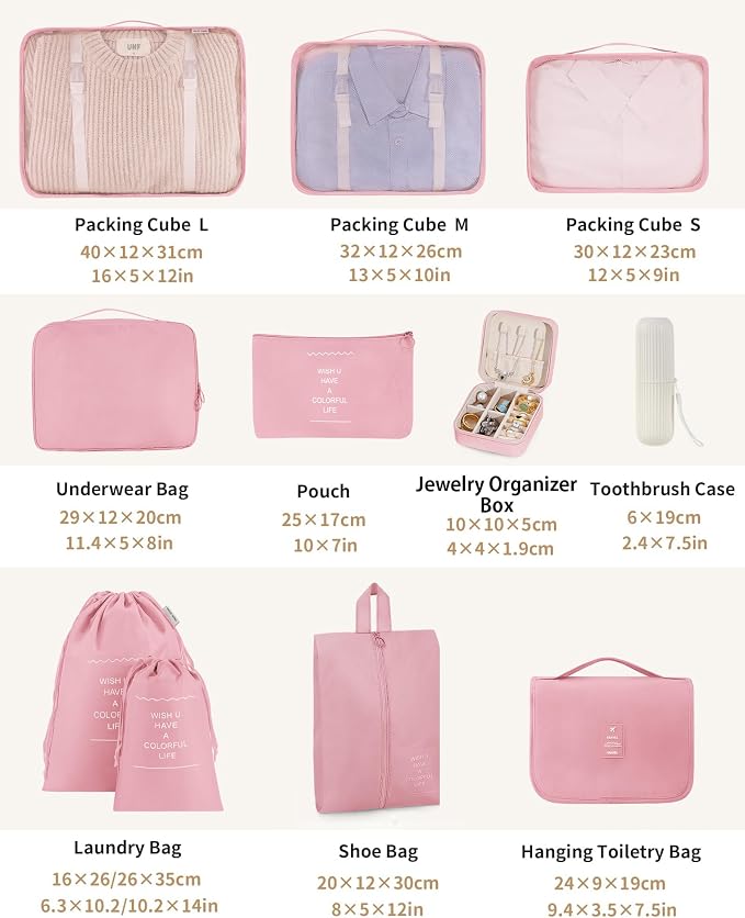 Packing Cubes 11 Set, Suitcase Organizers, Luggage Organizer Bags, Packing Cubes for Travel, with Toiletry Bag, Travel Essentials,Pink - Image 2