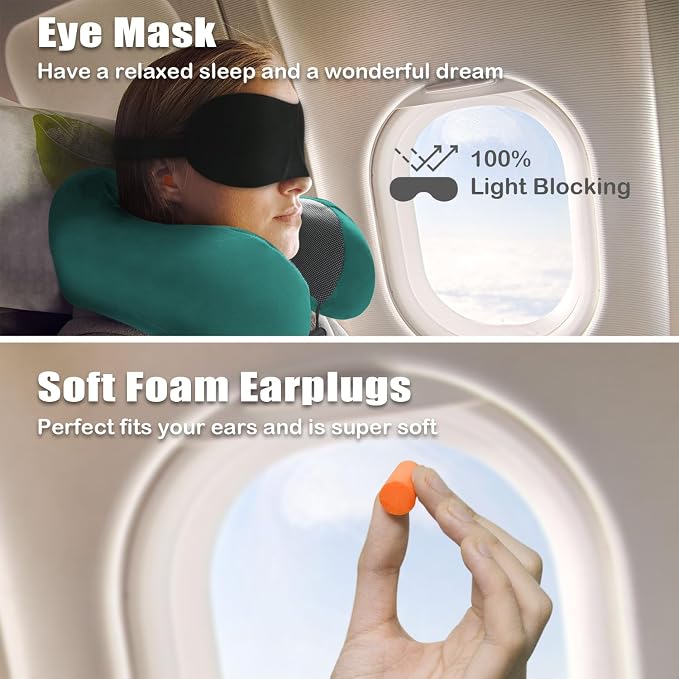 Travel Pillow, Memory Foam Neck Pillow for Traveling, U Shape Neck Pillow Airplane Portable Flight Pillow Travel Kit with 5D Contoured Eye Masks and Earplug for Plane Train Car Home Office - Image 2
