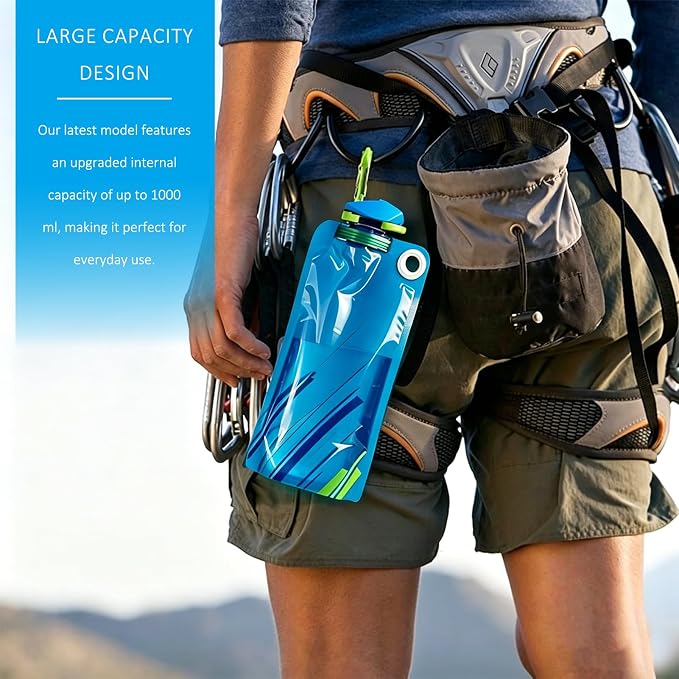 Collapsible Water Bottles With Carabiner,4 Pcs | 34 Ounce Foldable Water Bag,Bpa-Free Reusable Leakproof Water Bags,For Outdoor Sports Camping Traveling Biking Hiking - Image 4
