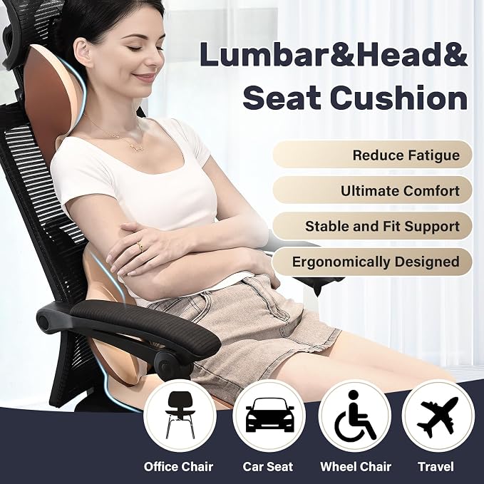 Coverado Car Seat Cushion and Lumbar Support with Headrest Pillow Memory Foam Ergonomic Back Support Driving Seat Cushion Neck Head Pillow, Back Pain Relief, Cushion for Car Driver Office - Image 2