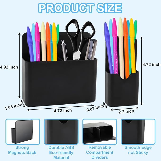 KITANIS Magnetic Pen Holder,2 Pack Magnetic Dry Erase Marker Holder with Generous Compartments,Strong Magnet Storage Marker Pen Pencil Organizer for Refrigerator,Whiteboard,Locker Accessories - Image 2