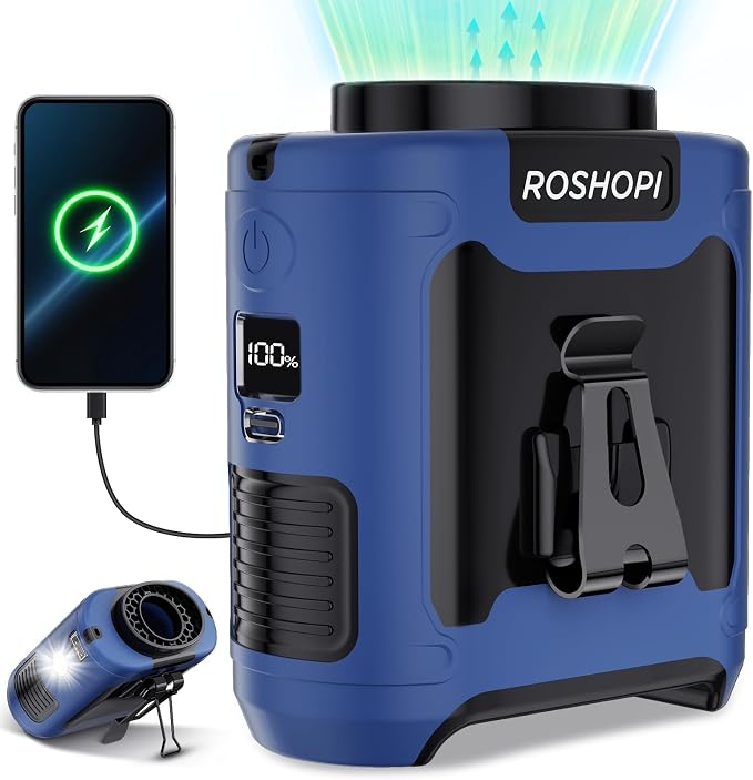 AI Portable Fan Rechargeable -10000mAh, 40H Work Time with 5 Speeds 16000RPM Strong Airflow, Personal Waist Fan with Flashlight for Clip On Belt, Neck, Desk, Outdoor Indoor Jobsite Camping Travel - Image 9