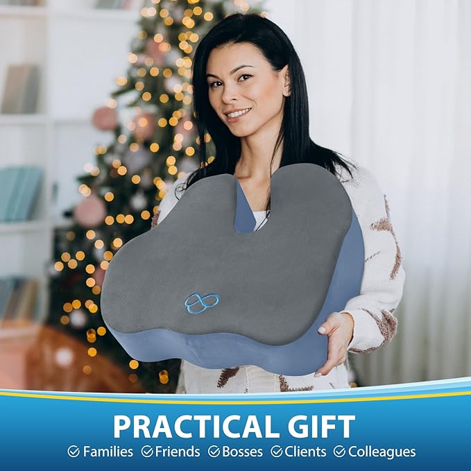 BlissTrends Memory Foam Seat Cushion for Office Chair & Car Seat Grey&Blue | 4.7in Ergonomic Tailbone & Sciatica Support with Removable Velvet Cover for Pressure Relief and Long Sitting Comfort - Image 7