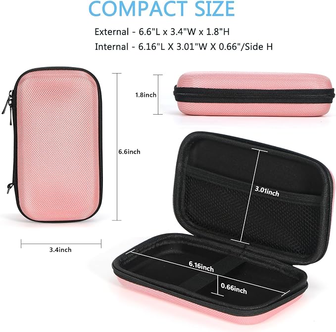 Pink Portable Hard EVA Case, Small Zipper Travel Pouch Organizer | High Protection Bag for Battery, GPS, Hard Drive, Cell Phone, Charging Cable, Cord, Electronic Organizer - Image 3