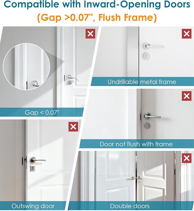 Door Reinforcement Lock for Front Door Kids Safety Latch Withstand 800 Lbs | Child Proof High Home Security Flip Extra Lock for Inward Swinging Doors Night Guardian Latches, Prevent Unauthorized Entry - Image 5