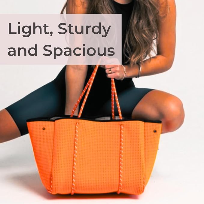 POPUPS Large Neoprene Tote Bag for Women - Everyday Designer Handbag for Travel Work and Beach with Pockets and Zipper Pouch - Image 8