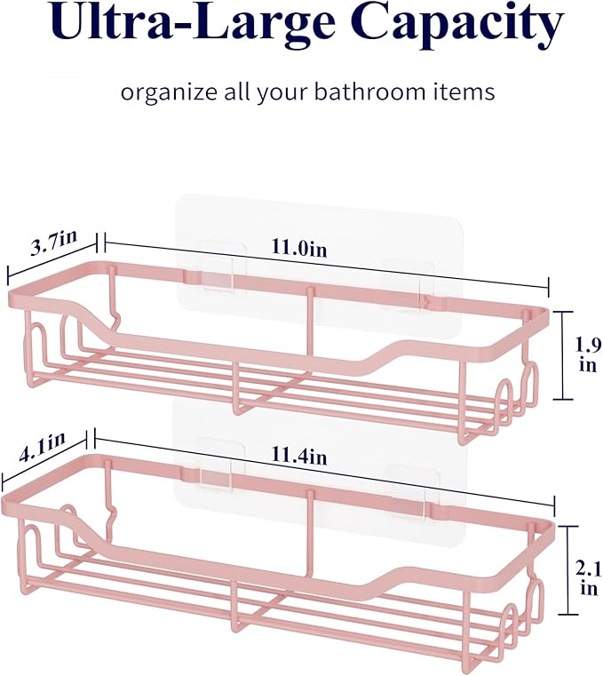 Kitsure Shower Caddy, Adhesive Shower Organizer, Large, Pink | Stainless Steel Shelf for Inside Shower, No Drill Bathroom Organizers and Storage, Home Decor Accessories - Image 2