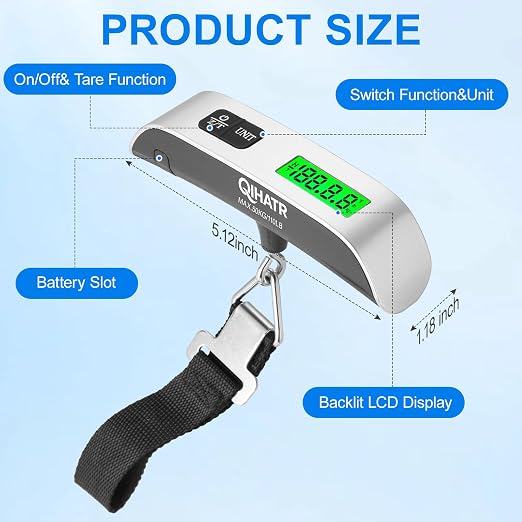 Luggage Scale, 110lb Luggage Weight Scale for Travel,Backlit LCD | 4-Unit Switching, Non-Slip, Travel Essentials for Luggage Backpacks Packages, Battery Included, High Accuracy - Image 2