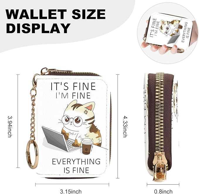 Credit Card Holder for Women,Small Rfid Wallet with Keychain Zipper,Cute PU Leather Card Case Wallet，Accordion Credit Card Wallets Gift,Angry Cat - Image 4