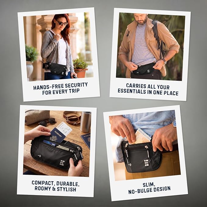 Money Belt for Secure Travel - RFID Blocking Slim Passport Holder - Hidden Waist Pouch for Cash, Credit Cards, Documents - Concealable Under Clothes, Water-Resistant Slim Fanny Pack for Men and Women - Image 3