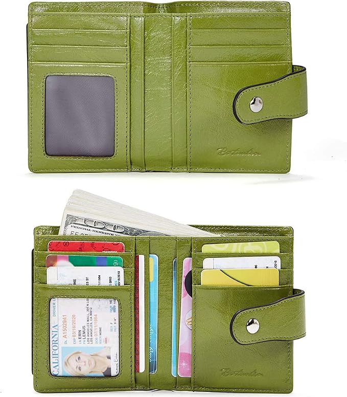 BOSTANTEN Leather Womens Wallet Small RFID Blocking Credit Card Holder | Removable ID Window, Zipper Coin Pocket, Bifold, Minimalist, Fits Small Purses, Daily Use, Ladies Gifts, Green - Image 4