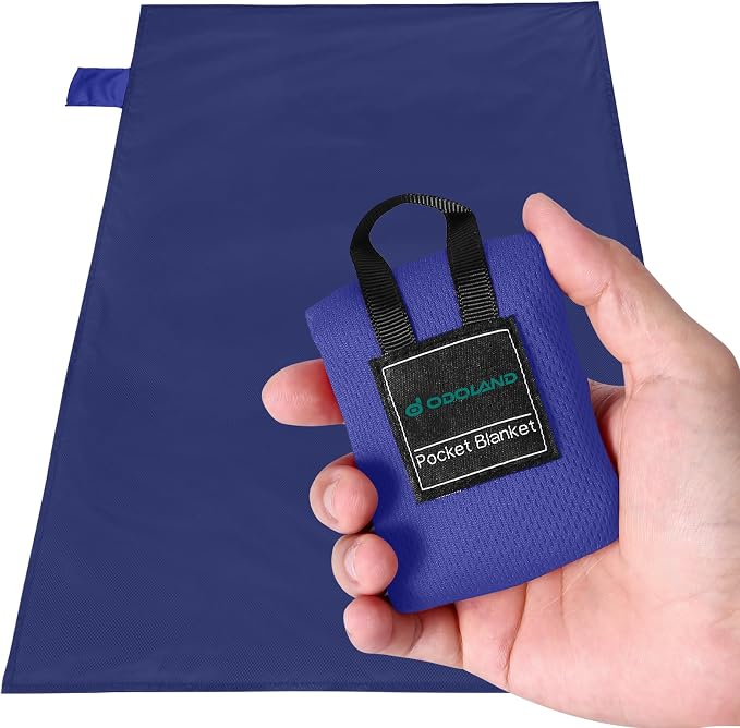 Odoland Sandproof Beach Blanket, Waterproof Portable Mat with Carry Pouch | 43.3“x27.5” Quick Drying & Foldable Lightweight Sand Free Beach Mat Tarp for Hiking, Camping, Travel, Blue by Odoland