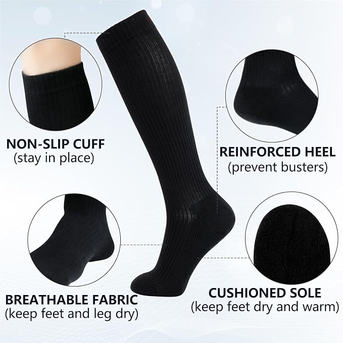 +MD Cotton Compression Socks for Women & Men 4/6 Pairs 15-20mmHg Knee High for Sports, Travel, Nursing Long Sitting Standing - Image 4