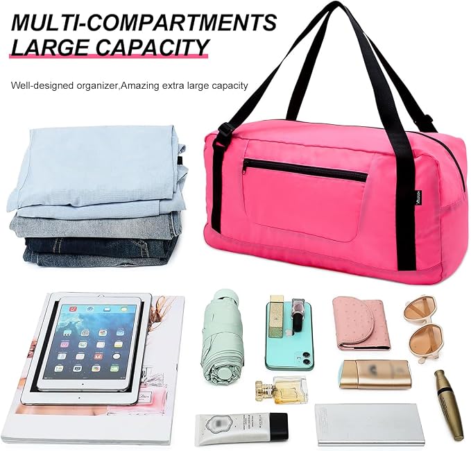 HOLYLUCK Foldable Travel Duffel Bag For Women & Men Luggage Great for Gym - pink - Image 3