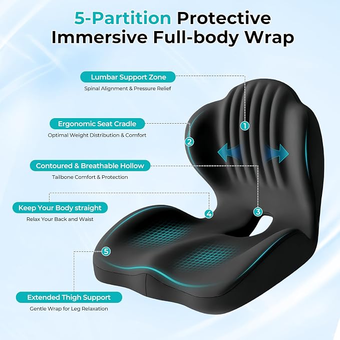 Memory Foam Seat Cushion with Lumbar Support Pillow for Truck Driver, Ergonomic L-Shaped Car Seat Cushion for Tailbone Pressure Relief, Non-Slip Chair Pad for Long Driving, Black - Image 5
