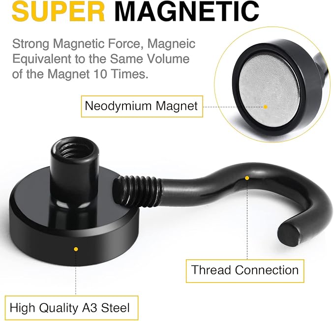 DIYMAG Magnetic Hooks 6pcs 30lbs+ Cruise Essentials 2026 Magnet Hook Black | Neodymium Heavy Duty Strong Magnets Hanging Ship Cabins Refrigerator Fridge Classroom Beach Vacation Kitchen Grills Home Tool - Image 6