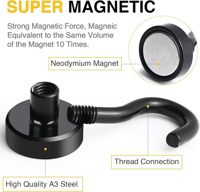 DIYMAG Magnetic Hooks, 30lbs 60pcs Cruise Cabin Essentials Heavy Duty Black | Strong Neodymium Rare Earth Magnets, for Kitchen, Classroom, Beach, Cruise Cabins, Refrigerator, Hanging Key Clothes Wall Hat - Image 5