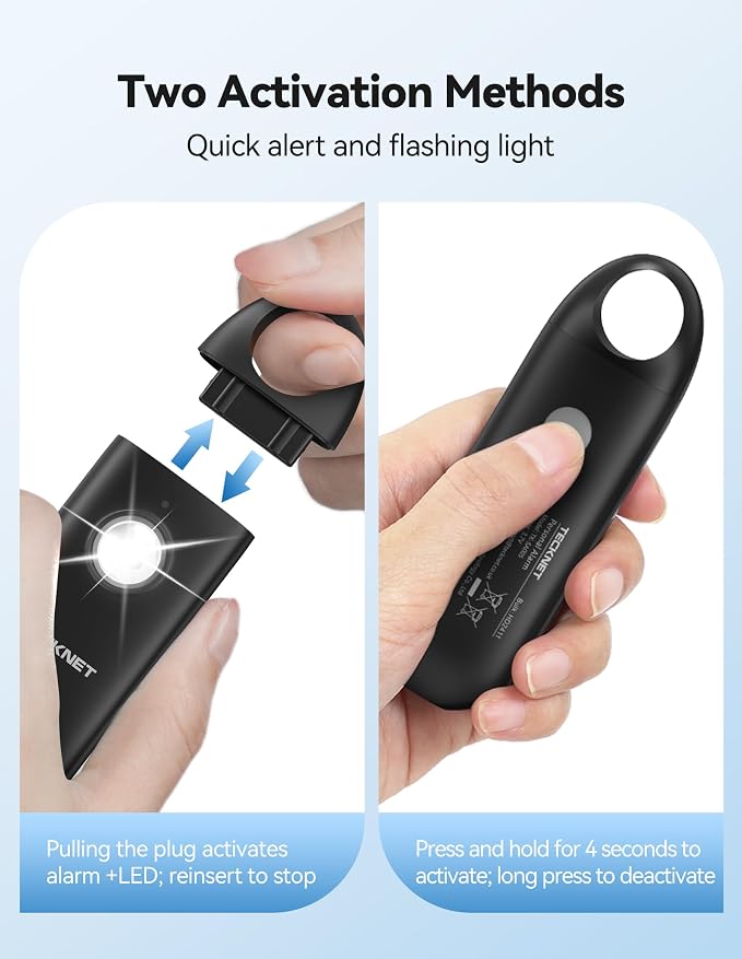 TECKNET Personal Safety Alarm,Portable Personal Alarm for Women with Flashing Strobe Light & Low Battery Alert,130dB Rechargeable Emergency Keychain Alarms for Women ,Men,Kids,Seniors(Black) - Image 4