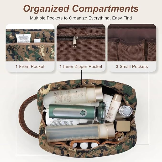 Travel Toiletry Bag for Men, Hanging Toiletry Organizer, Water Resistant Shaving Kit with Large Capacity for Travel Accessories (Camo-Green, Medium) - Image 4