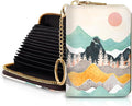 Blusabaca RFID Credit Card Holder Small Women Travel Wallet, Sunrise | Sunset Mountain, Removable Keychain, Case Zipper, PU Leather, Cash Coin Pocket, Business Accordion Purse, Ladies Female Gift by Blusabaca