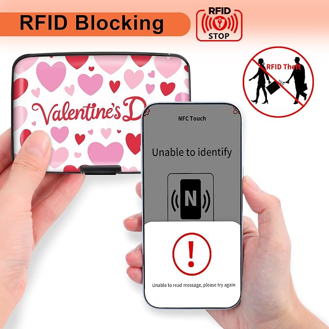 Credit Card Holder for Women RFID Blocking Wallet, Heartfelt Valentine's | Card Wallets for Women Small Mini Business Metal Accordion Aluminum Alloy Hard Case for Men - Image 2