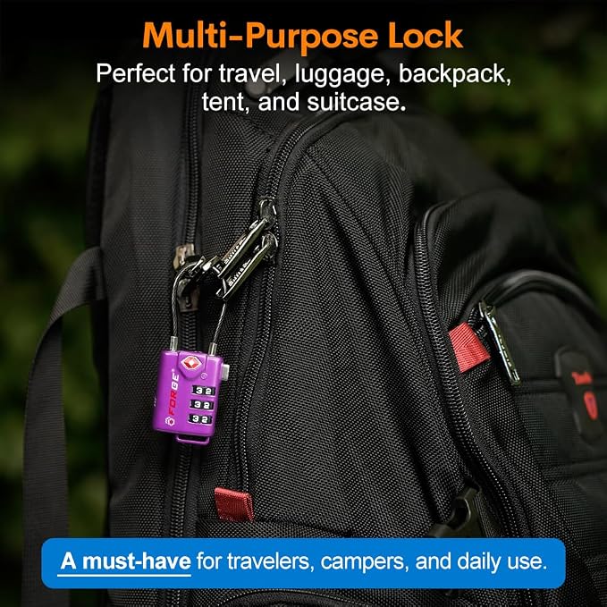 Forge TSA Approved Luggage Locks, Re-settable Combination with Alloy Body (Dark Purple 4 Locks) - Image 7