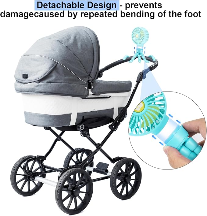 Portable Stroller Fan USB Clip on Fan Rechargeable Small Personal Mini with Removable Flexible Tripod 3 Speed 360° Rotate Can Handheld and Desk for Stroller Car Seat Crib Travel Outdoor (Blue-1) - Image 3