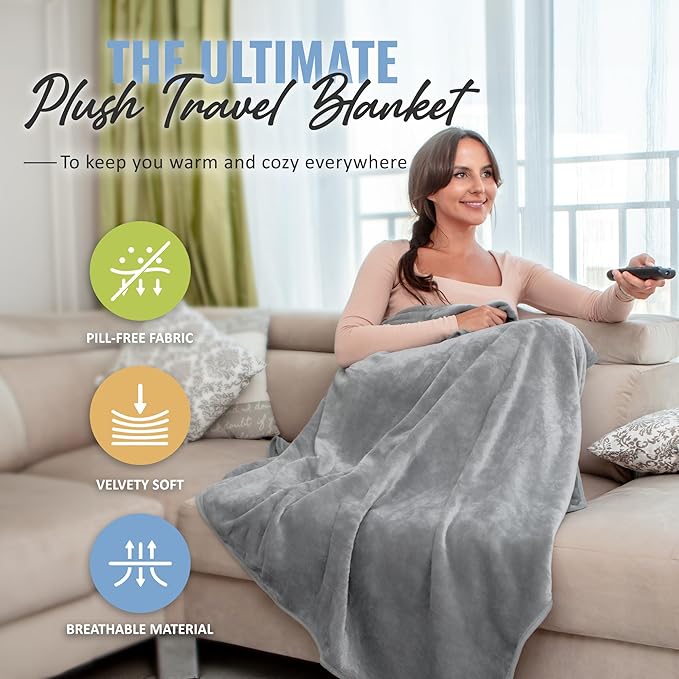 Soft & Warm Travel Blanket for Airplane & Car - Long Flight Essential for Women, Men, Kids - Compact Pillow with Luggage Sleeve & Backpack Clip - Image 2