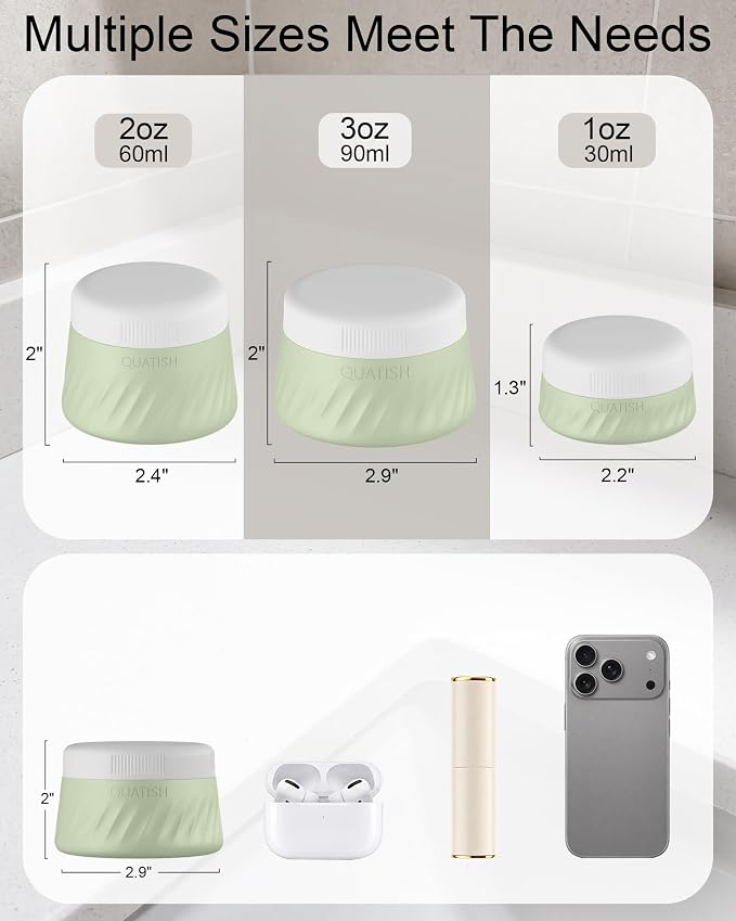 Quatish 6 Pack Travel Size Containers for Toiletries, 3oz, Evergreen | Leakproof, TSA Approved Silicone Jars, Easy to Clean, Portable Travel Essentials for Lotion Cosmetics Medicines and Jewelry - Image 3