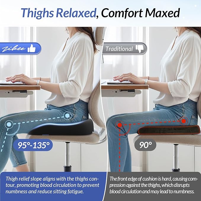 Ergonomic Seat Cushion with Thigh Slope for Long Sitting Comfort | Memory Foam Office Chair Cushion for Car, Home, U-Shaped Design Relieves Hip, Tailbone Pain, Sciatica Pain Relief, Non-Slip - Image 4