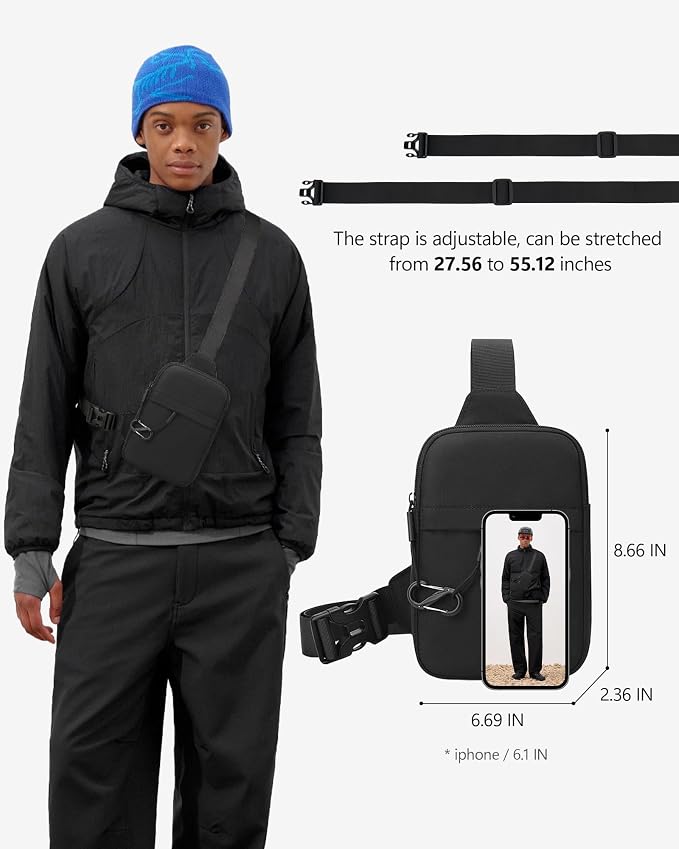 Peicees Travel Sling Bag for Men Small Crossbody Bag Anti Theft | Mini Chest Bag, Passport Bag, Water-resist Oxford, Pickpocket Theft Proof, 2.2L Compact Size, Adjustable Strap - Image 5