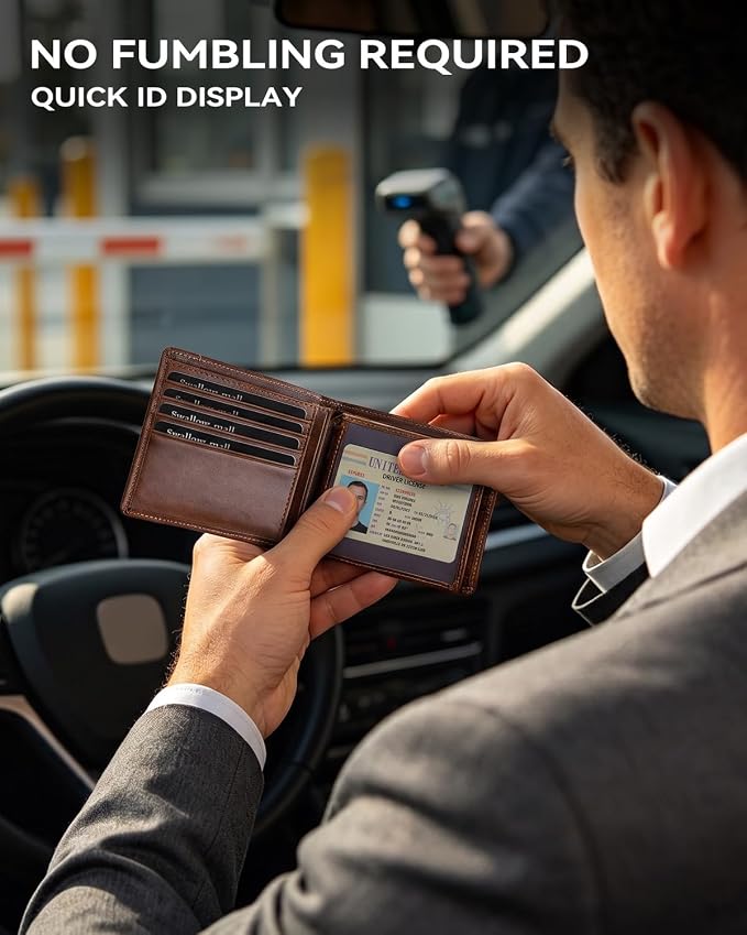 Swallowmall Mens Wallet Rfid Blocking Leather Wallet for Men Bifold Wallets with 1 ID Window 16 Card Slot Brown - Image 5