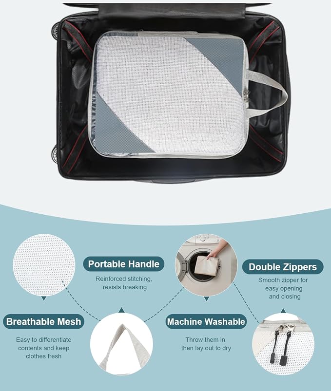 Barsine Large Compression Packing Cubes for Travel, 4-Pack Extra Large Packing Cubes with Double Compression Zipper, Luggage Organizers for Carry On, Cruise, Family Vacation & Business Travel - Image 5