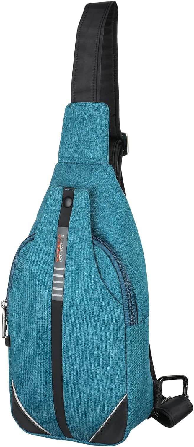 WATERFLY Tiny Crossbody Sling Backpack Anti Theft Backpack for Traveling Chest Shoulder Bag (Teal Blue) by Waterfly