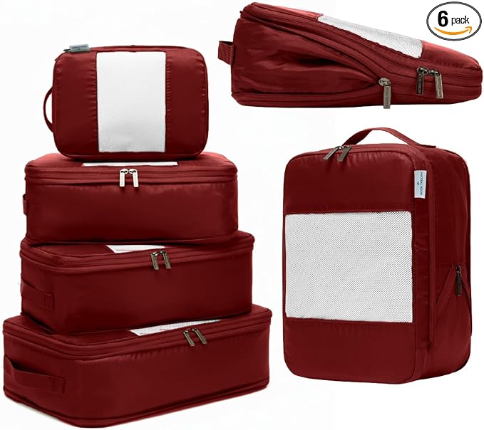 6-Pack Large Compression Packing Cubes for Travel - Lightweight Compression Packing Cube Set, Water-Resistant Luggage Organizer Bags & Suitcase Organizers, Travel Cubes for Carry-On, Checked Luggage by NookTheory