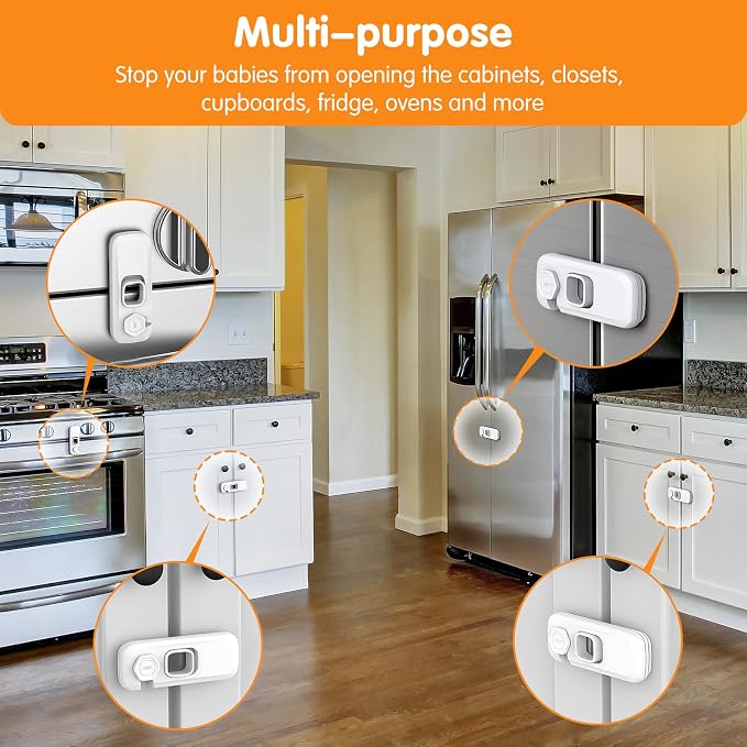 Baby Proofing Fridge Locks for Kids, 5 Pack Pet&Child Safety Refrigerator Lock for Kids, Child Proof Freezer Lock for Residential Garage Fridge or Camper RV Refrigerator, Fridge Door Latch, White - Image 4