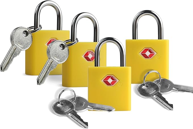 TSA Locks for Luggage, Keyed Alike Luggage Locks TSA Approved 4 Pack, Small Padlock with Key, Padlocks with Keys for Suitcase, Backpack, Bag Zipper, Tool Box, Case, Travel Essentials by SpecializeinCombinationLock