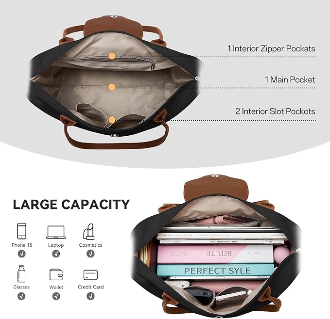 KALIDI Tote Bag for Women Nylon Top-Handle Purse,Large Capacity Shoulder Hobo handBag with Zipper Leisure Foldable Weekend - Image 4
