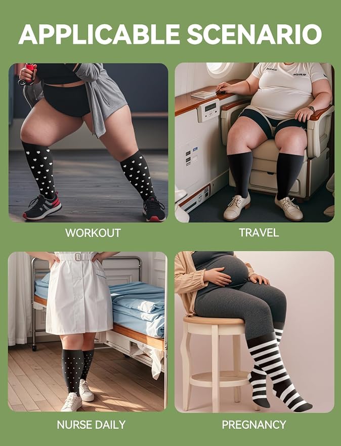 Plus Size Compression Socks for Women & Men Wide Calf, 20-30mmhg Knee High Stockings for Pregnancy, Nurse, Travel - Image 6