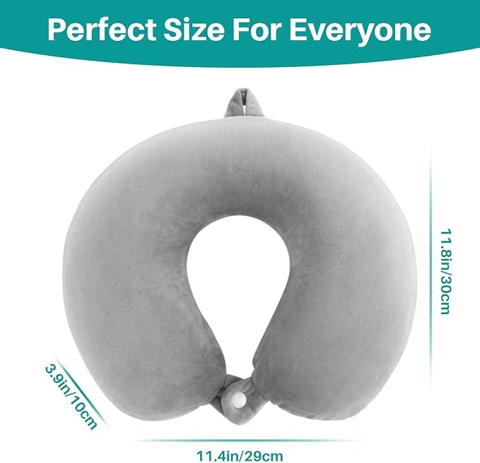 RAINFLOW Airplane Neck Pillow - Memory Foam Travel Pillow for Sleeping Grey | U-Shaped Adult Neck Support Pillow with Washable Cover for Long Flights, Plane Travel, Portable Rest & Head Support Cushion - Image 2