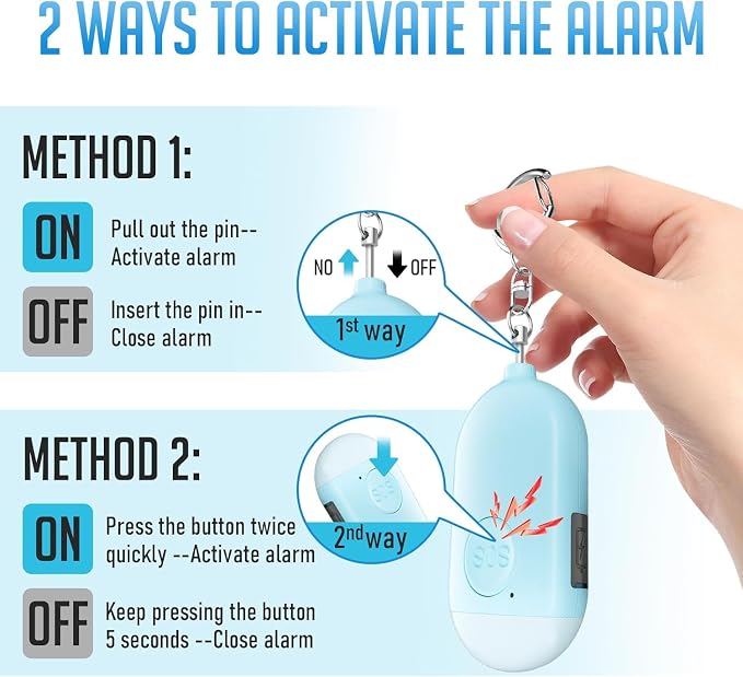 Personal Alarm Siren 5-Pack - 130dB Self Defense Alarm Keychain, Rechargeable with Emergency LED Flashlight - White, Touch Control - Image 2